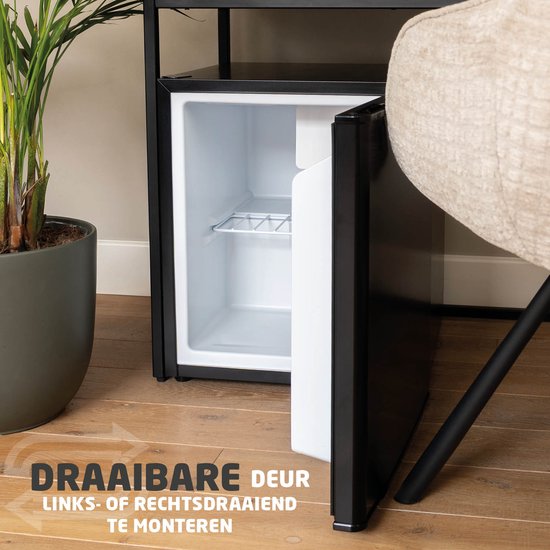 BREND BR-2241 Mini-Kühlschrank mit Gefrierfach - 42 + 5 Liter - Kühlschrank mit Gefrierfach - LED-Beleuchtung - Schwarz - Ideal für Büro, Camping und Schlafzimmer
