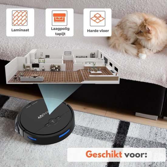 Sanovy 3 in 1 Staubsaugerroboter mit Wischfunktion - 1800 PA- Automatische Ladestation - Wischroboter - App