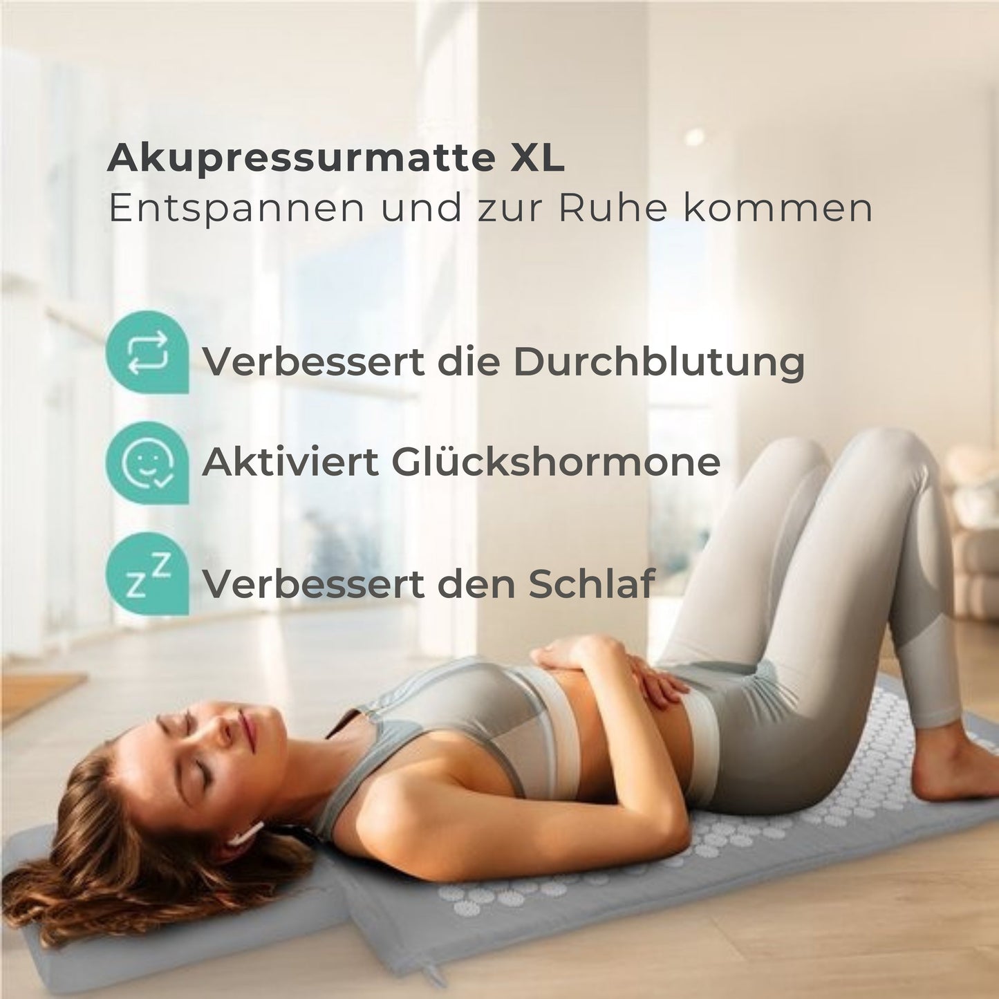 LifeGoods Akupressurmatte XL - Mit Kissen - Shakti-Matte - Nagelmatte inkl. 2x Triggerpunktball - 128x48x2cm - Grau/Weiß