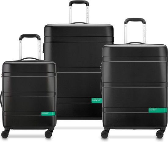 Delsey Paris x United Colors Of Benetton - Now Kofferset - 3 Stück - Handgepäck 34L + aufgegebenes Gepäck 65L und 93L - Schwarz