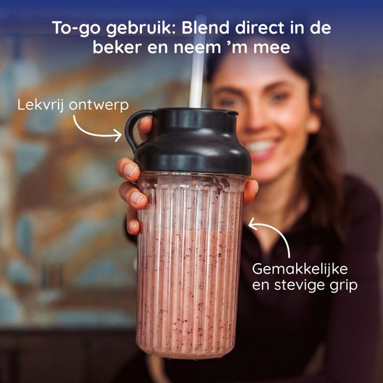 Safecourt Kitchen PureBlend - 1000W Smoothie Maker - BPA frei - inklusive To-Go Trinkdeckel + Strohhalm - Premium Tritan Becher - Schwarz