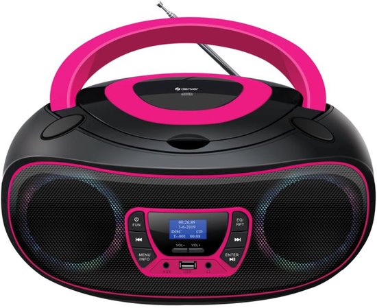 Denver Tragbares DAB-Radio CD-Player Kinder - Bluetooth - Lichteffekte - Boombox - AUX - FM - TDB212PINK