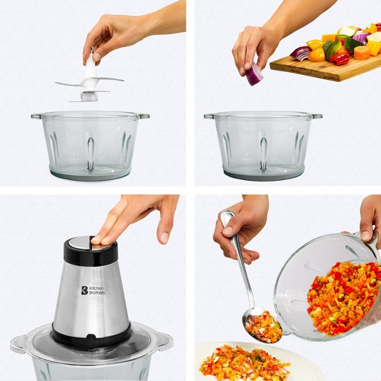KitchenBrothers Zerkleinerer - Lebensmittelzerkleinerer - Elektrisch - 2 Geschwindigkeiten - 300W - 1.8L - Glasschüssel