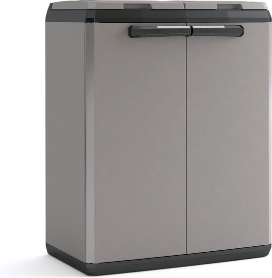 Keter Split Basic Recycling Mülltonne für draußen - 68x39x85 cm - Grau/Schwarz