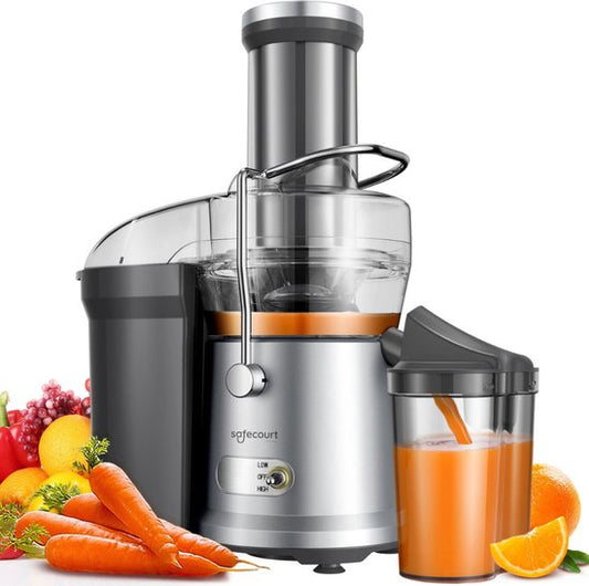 Safecourt Kitchen - Entsafter - Saftpresse für Obst und Gemüse - 3 Geschwindigkeiten - 1200 Watt - Schwarz/Silber