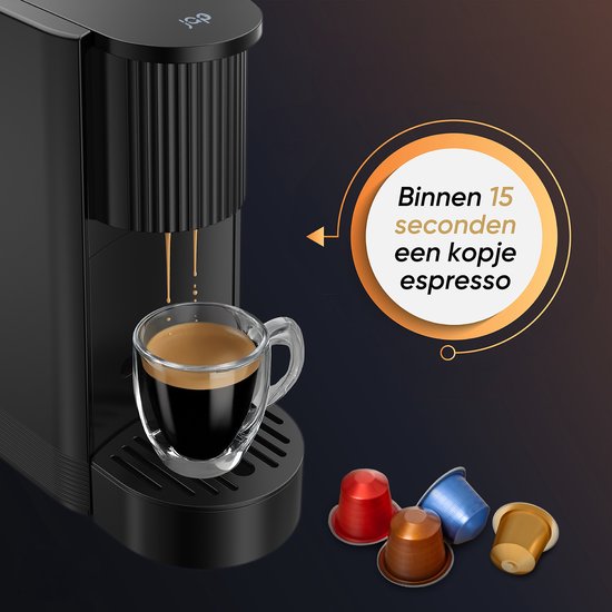 JAP Appliances Capsura Kaffeemaschine - Einstellbares Tassenvolumen 30 - 200 ml - Mit Tassen