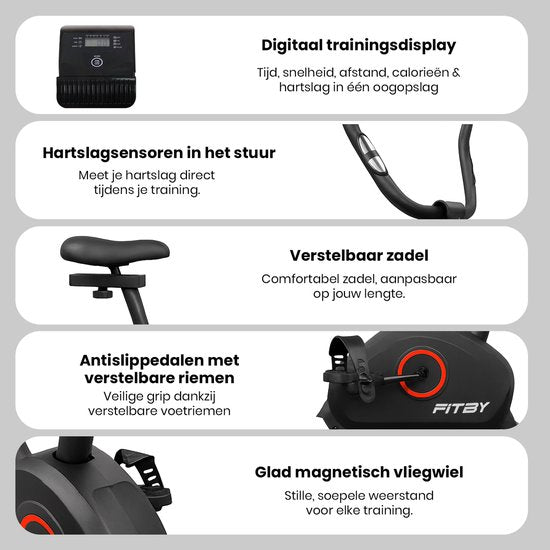Fitby Heimtrainer - Heimtrainer - Heimtrainer Fitness - 8 Widerstandsstufen - Mit Herzfrequenzfunktion - 100 KG - Schwarz