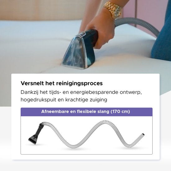 Motionflow Teppichreiniger PRO - Tiefenreinigung mit Dampffunktion bis 100°C - Kraftvoller 1700W Fleckenreiniger - Dampfreinigung für Boden, Sofa, Bad und Teppich - Dampfreiniger & Sitzreiniger - Inklusive Reinigungsmittel