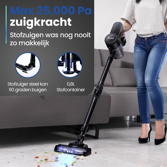Saaf G80 Stick Staubsauger - 150W - Stick Staubsauger Cordless - Bagless Staubsauger - 7-teiliges Set mit biegbarem Griff - 22kPa - Dustbuster - Schwarz