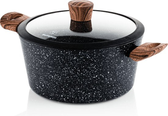 Westinghouse Black Marble Kasserolle - 28 cm – Antihaftbeschichtung – Induktion geeignet – PFOA-frei – Backofenfest bis 160°C - Schwarz