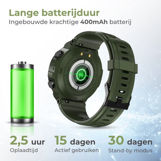 Nuvance - Outdoor Smartwatch - IP67 Wasserdicht - Bluetooth Smartwatch für Frauen und Männer - Smartwatches - Sportuhr mit Schrittzähler, Kalorienzähler, Schlafmesser - Geeignet für alle Smartphones - Grün