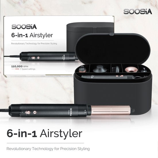 Soosia 6-in-1 Airstyler - Haartrockner & Lockenstab - Föhnbürste & Lockenbürste - Haarwickel