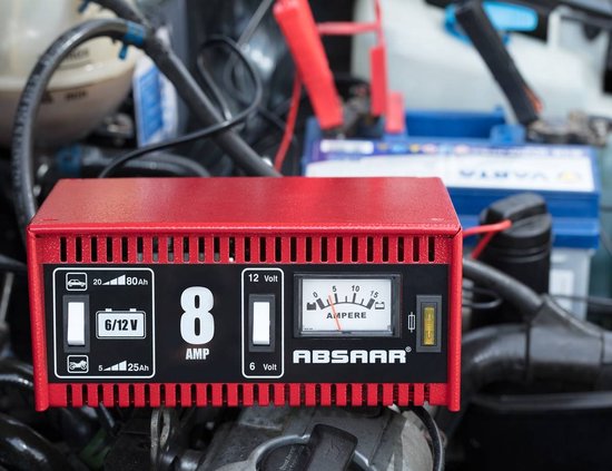 Absaar Batterieladegerät 6/12 V 8 A – für Auto und Motorrad – Metallgehäuse