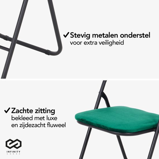 Infinity Goods Klapstoel - Vouwstoel - Fluweel - Eettafelstoel - Opklapbare Stoel - 43 x 47 x 80 CM - Stoel - Groen