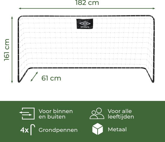 Umbro Fußballtor - Fußballtor 182 x 122 x 61 cm - Fußballtor groß - leicht zu bewegen - Outdoor-Spielzeug für Kinder und Erwachsene - Fußballtrainingstor - Metall - Schwarz/Weiß