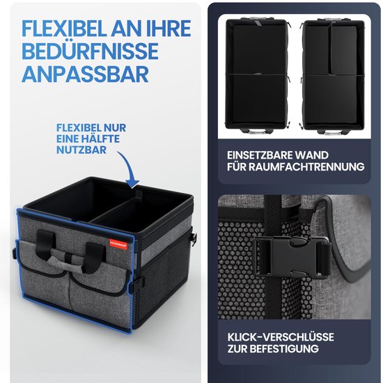 HELDENWERK Premium-Kofferraum-Organizer mit Deckel, stabil & rutschfest - Faltbare Kofferraumtasche, groß mit doppeltem Boden - Kofferraumbox, Kofferraum-Organizer-Box