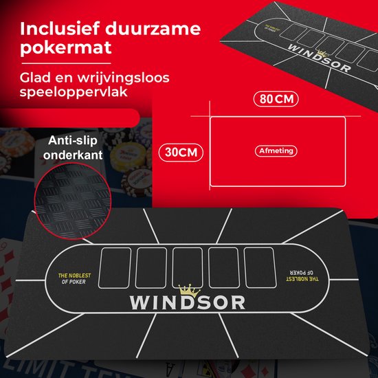 Windsor Poker Set - 500 Chips - Pokertuch - Blinds - Karten - Pokerchips - Pokerchips