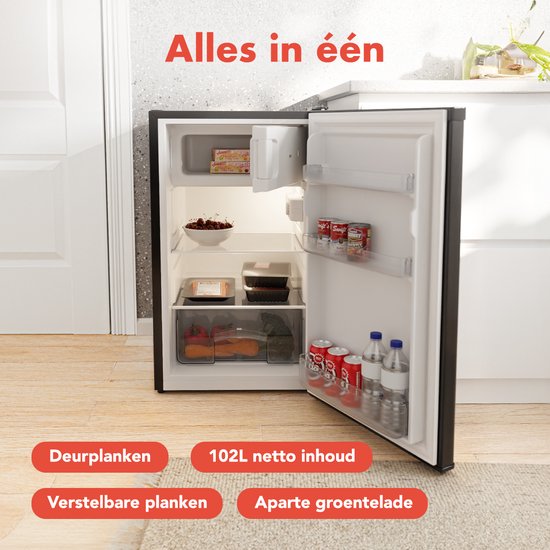 KitchenBrothers Kühlschrank - 88L Kühlfach - 14L Gefrierfach - Eisfach - Frigo - Freistehend - Schwarz