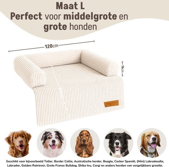 By Cee Cee Original Hundedecke Bank - Hundedecke Bank - Hundekorb - Premium - komplett mit Reißverschluss - Rippengewebe - Beige - 120x90 - Größe L