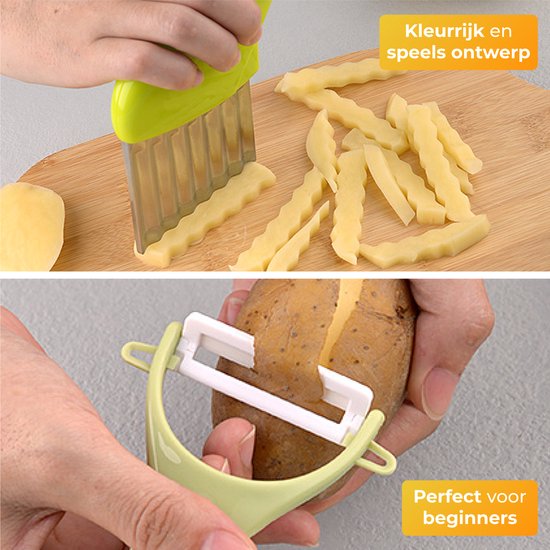 Nuvance - Kindermesserset - 17-teiliges Kochset - Kiddikutter - Kinderbesteck mit Tranchierbrett, Schälmesser, Kindermesser, Pommesschneider & Kochschürze - Kiddicutter - Kochen für Kinder - Küchenutensilien