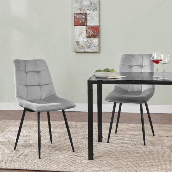 Stahl-Esszimmerstühle Blanca - 2er-Set - Hellgrau - Samt