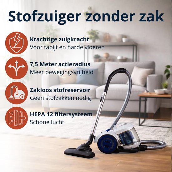 Dirt Devil Staubsauger ohne Beutel DD2503 – Staubsauger 800 W mit HEPA-12-Filter – Zyklonstaubsauger mit Kombibürste, Fugendüse und Möbelaufsatz – Staubbehälter 2,2 l – Weiß/Blau