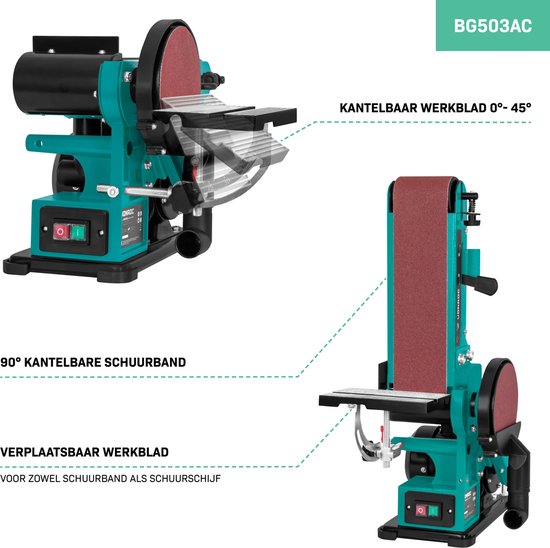 VONROC Band- und Tellerschleifer 350W - Inkl. 2x Schleifband 100 x 915 mm (P80 & P120) und 2x Schleifteller Ø150 mm (P80 & P120)