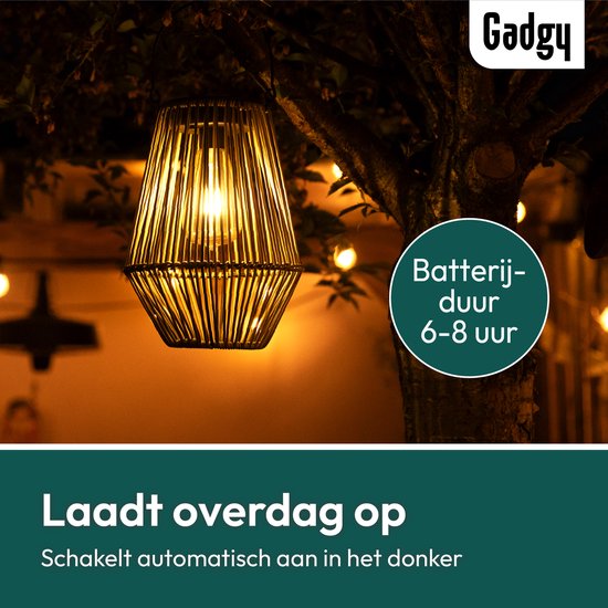 Gadgy Solar-Gartenleuchte Rattan Beige - Solar-Gartenleuchte - Solar-Tischleuchte mit USB-Anschluss - Außenleuchte Gartenstatue - Gartenlaterne mit Tag/Nacht-Sensor - Beleuchtung für draußen - Laterne Garten