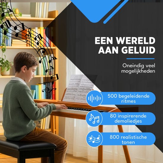Finesse Digital Piano - 88 gewichtete Tasten - mit Pedalen & Hocker - Keyboard Piano - Electric Piano - Erwachsene & Kinder