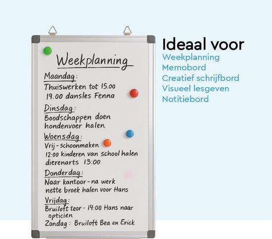 BRASQ Whiteboard 60×45 cm magnetisch - mit Zubehörset (Marker, Radiergummi, Magnete) - Tafel - Magnetische Tafel - Weiß