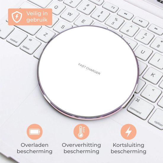 Nuvance - Wireless Charger 15W - Inklusive Kabel - Wireless Charger - Schnelles Ladegerät - Geeignet für alle Qi Smartphones - Weiß und Gold