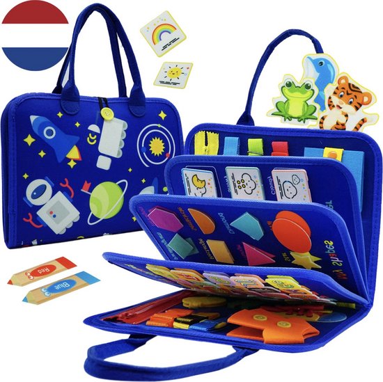 MontiPlay® Montessori-Spielzeug - Sensorisches Spielzeug - Activity Board - Busy Board - Montessori-Aktivitätsbuch für Zuhause - Pädagogisches - Sensomotorisches Spielzeug - Blau