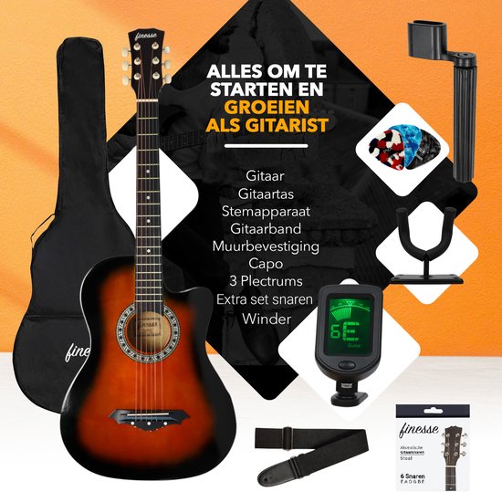 Finesse Western Akustikgitarre - Mit Videokurs - Für Kind & Erwachsener - Sunburst