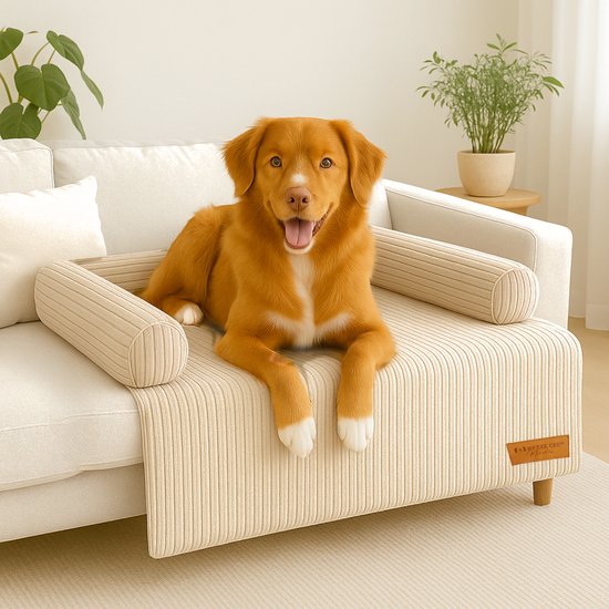By Cee Cee Original Hundedecke Bank - Hundedecke Bank - Hundekorb - Premium - komplett mit Reißverschluss - Rippengewebe - Beige - 120x90 - Größe L