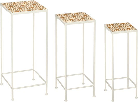 Mica Decorations Odile Outdoor Beistelltisch - 3er-Set - L28 x B28 x H67 cm - Metall - Braun, Weiß