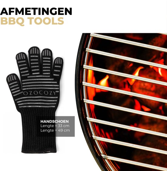 Ozocozy Grillzubehör - 10-teilig - Grillwerkzeug und Grillhandschuh - Aluminiumkoffer - Geschenk für den Mann