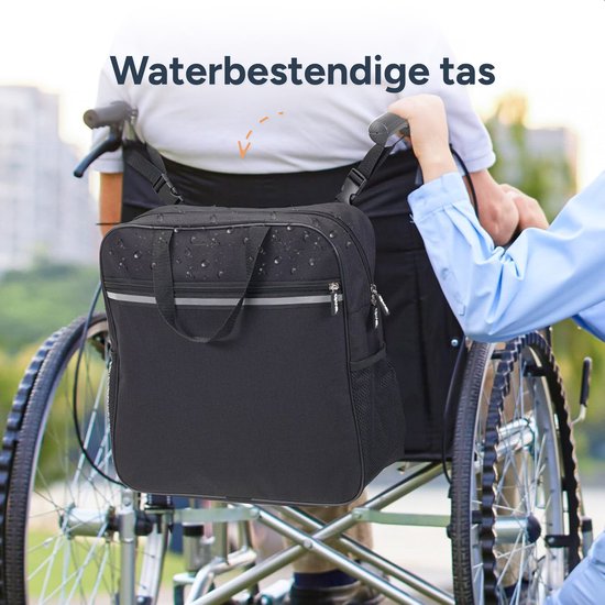 Alyze Rollstuhltasche mit Reflexionsstreifen - Wasserdicht -Große Aufbewahrungstasche - Geeignet für Rollstuhl, Scooter & Rollator - schwarz - Rollstuhlzubehör