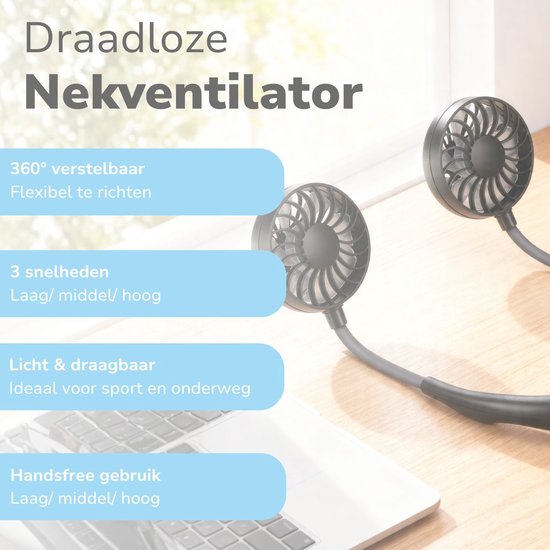 Lifetime Air Tragbarer Nackenventilator - Mini-Ventilator freihändig mit 3 Stufen und 360° verstellbar - Schwarz