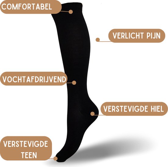 Kompressionssocken 1 Paar Stützsocken Damen und Herren - Kompressionssocken - Laufsocken - Sportsocken - Schwarz - Größe 41-45 L/XL