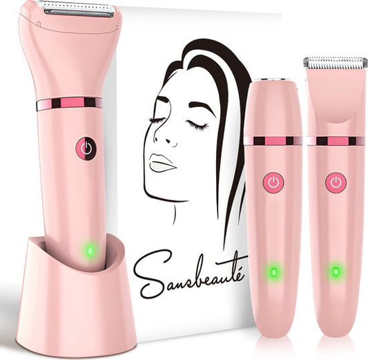 Sansbeauté® 3-in-1 Damenrasierer - Für Gesicht, Achseln & Beine - Elektrisch - USB aufladbar - Pink
