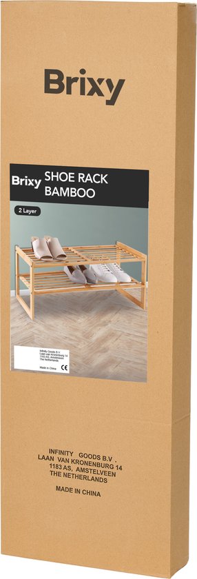 Brixy Schuhregal - 2 Lagen - Bambus-Schuhregal - Schuhschrank - für 9 Paar Schuhe - Holz