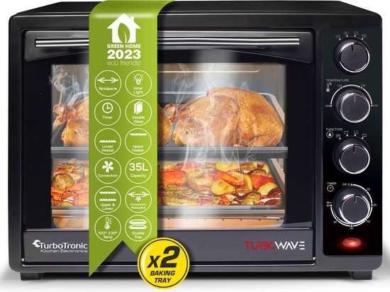 TurboTronic EV35 Freistehender Backofen 35L - Mini-Backofen - Elektrobackofen - Schwarz
