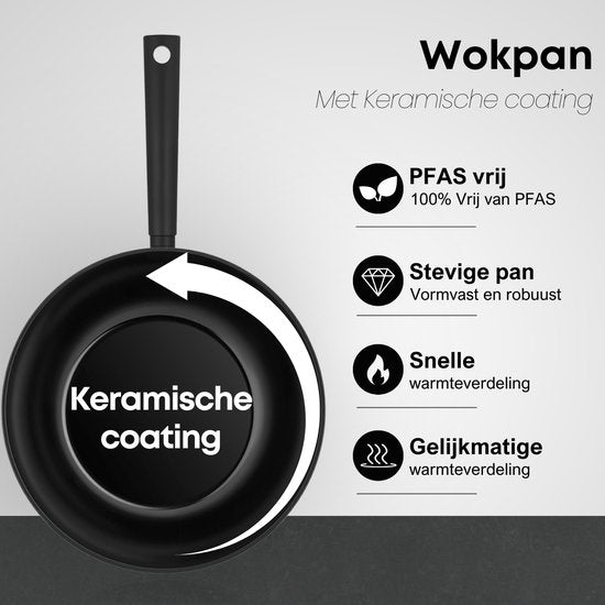 Savore Kitchen Wokpfanne Ø 28 cm - Induktion - PFAS frei - Keramische Antihaftbeschichtung - Wokpfanne - Wokpfannen
