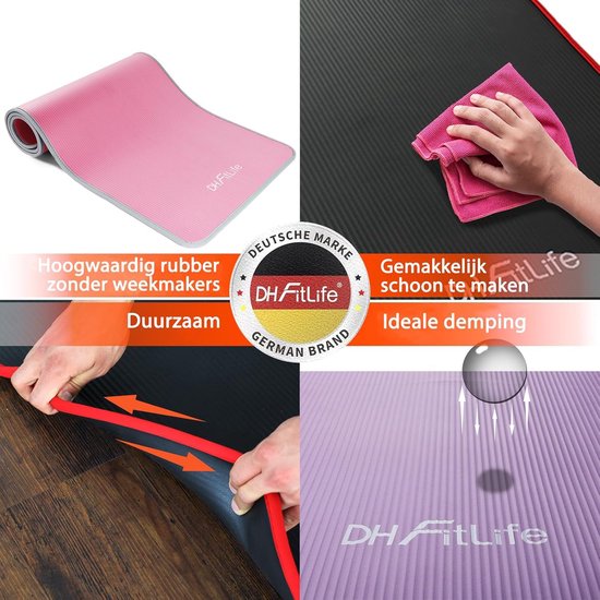 DH FitLife Trainingsmatte, Fitnessmatte, Sportmatte, 183 x 61 x 1 cm, extra reißfest, Yogamatte, rutschfest und dick, Workoutmatte (schwarz)