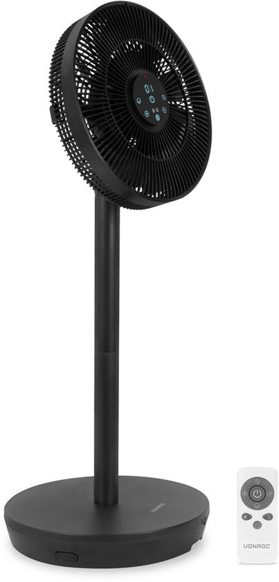 VONROC BREEZE Wireless Fan - Flüsterleise (<44 dB) - 24 Geschwindigkeitsstufen - Leicht und tragbar - 3 Windmodi: Natural, Sleep, Normal - Modular: Tisch- und Bodenventilator - Luxuriöses Touch-Display - Inkl. Fernbedienung - Schwarz
