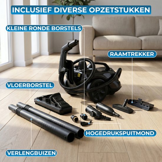 Powell Dampfreiniger - Teppichreiniger - Handdampfreiniger - Fleckenreiniger - Dampfreiniger - Reiniger - Inklusive Zubehör - Für Boden, Sofa, Bad, Teppich und Fenster - Schwarz