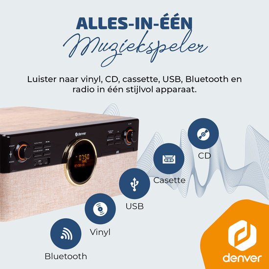 Denver Retro-Schallplattenspieler - Radio - CD - Kassette - Bluetooth - mit automatischer Abschaltung