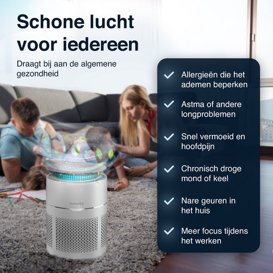 Samako - Airflow Pro - Luftreiniger - Hepa 13 pro Filter - Heuschnupfen, Haustierallergien, Hausstaubmilben - Luftqualitätsanzeige - Luftreiniger - Niederländische App - Schlafmodus