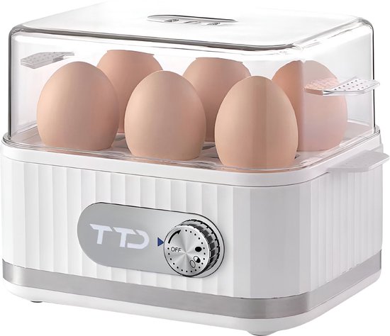 TTD® Smart Egg Boiler Electric mit Timer - Geeignet für 1 bis 6 Eier - hartgekocht, weichgekocht oder halbweich - Eieruhr - Eierkocher Electric - Inklusive Eierkocher und Messbecher