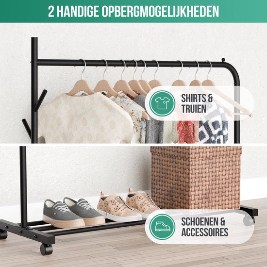 Avalo Kleiderständer auf Rädern Schwarz - Metall - 100x40x156 - Aufbewahrung für Schuhe